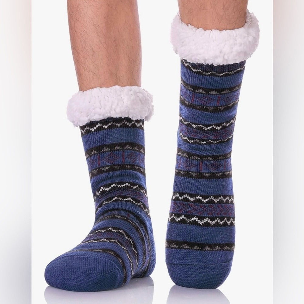 NEW Men's Fuzzy Slipper Super Soft Warm Fleece Lining Knit Non Slip Winter Socks